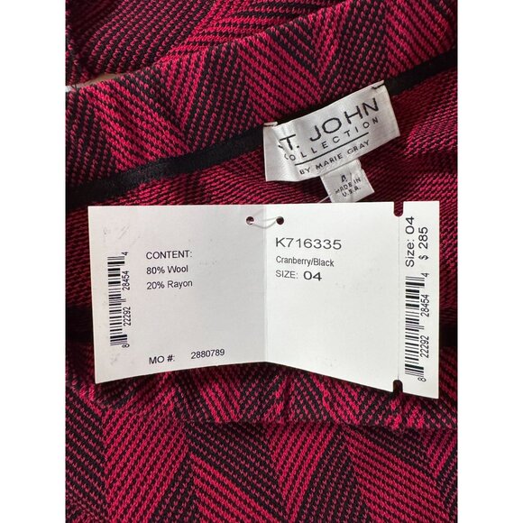 St. John Collection Cranberry/Black Chevron Wool & Rayon Skirt K716335 Size 4 - Picture 4 of 13